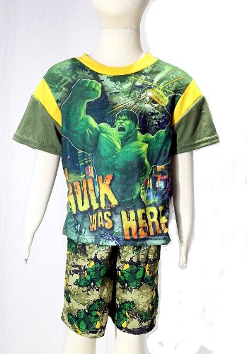  Incredible Hulk Boys Pajama Sleepwear 2 Piece Set Green/Yellow