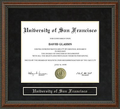 University of San Francisco USF Diploma Frame