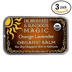 Dr. Bronner's & Sun Dog's Magic Organic Balm for Dry/Chapped Skin or Tattoos, Orange Lavender, 0.5-Ounce Tins (Pack of 3)