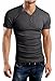 Aiyino Mens Summer Casual V-Neck Button Cuffs Cardigan Short Sleeve T-Shirts L Dark Gray