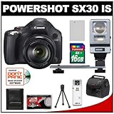 Canon PowerShot SX30 IS 14.1 MP Digital Camera with 16GB Card + Battery + C ....