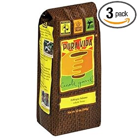 Pura Vida Whole Bean Coffee, Ethiopia Sidamo, 12-Ounce Bags (Pack of 3)