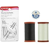 Coats & Clark Extra Strong Upholstery Thread 1 Naturel Spool, 1 Black Spool (150-Yard) Includes a Set of Heavy Duty Assorted Hand Needles, 7-count
