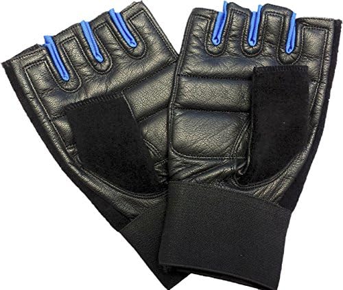 Premium Leather Workout Gloves for Gym, Fitness and Crossfit Training (Blue, Large)