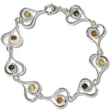 Certified Genuine Multicolor Amber and .925 Sterling Silver Valentine's Heart Bracelet