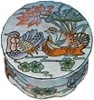 Hand painted round chinese porcelain trinket box with lid - mandarin lovebird ducks