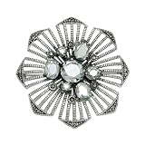 Sterling Silver Marcasite and Clear Glass Open Work Flower Pin