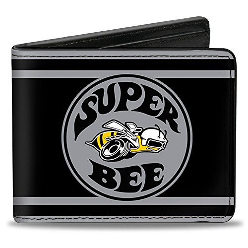 Men's PU Bifold Wallet-Super BEE Logo/Stripes Black/Gray, Multicolor, 4.0" x 3.5"