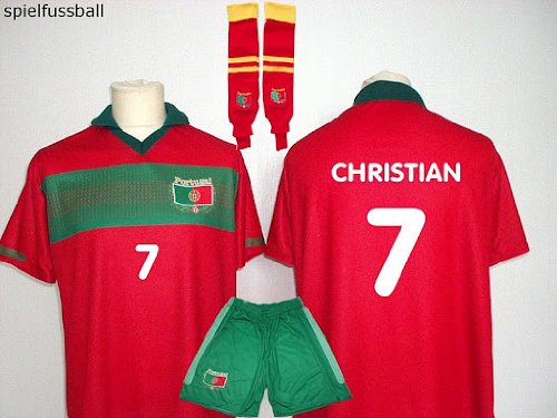 Portugal Trikot + Hose + Stutzen mit Wunschname + Nummer Kinder Größe 140