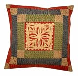 Lovely Home Decor Art Rajrang Patch Work Green & Indian Red Color Cotton Cushion Cover/ Throw Pillow Cover Comforter Sets India (Size 16x16) (5 Pcs)