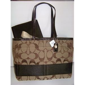 COACH SIGNATURE STRAP DIAPER LAPTOP BAG TOTE F13803 KHAKI/MAHOGANY
