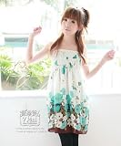 my closet　当店オリジナル仕様　ふんわり花柄シフォンチュニックキャミワンピース ブルー
