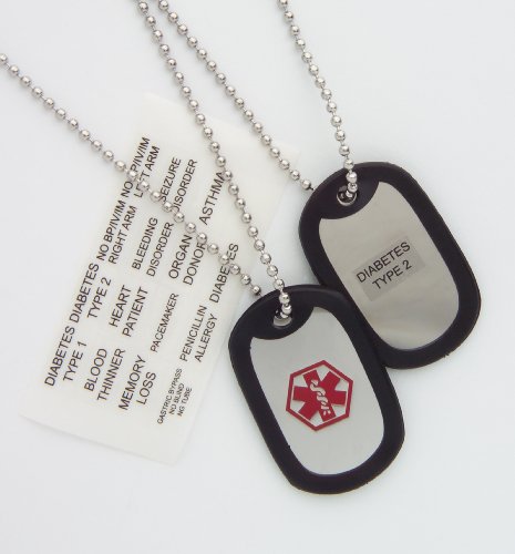 Medical Alert ID Adult Dog Tag Necklace with Condition Decals