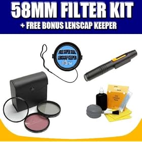 58MM 3 PIECE FILTER KIT FOR CANON, NIKON, SONY, PENTAX, PANASONIC, OLYMPUS AND SIGMA DIGITAL SLR CAMERAS WITH EXCLUSIVE SUPERDEAL ACCESSORIES - FREE BONUS LENS CAP KEEPER