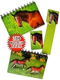 3-D Horses Themed Stationery Gift Set - 2 Notepads , Bookmark & Magnet