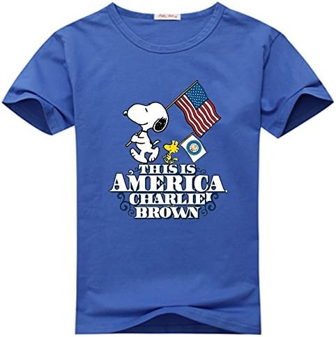Xuemei Lin Little kids Snoopy This Is America Charlie Brown Navy Blue T-shirts Size XL(7Y,Chest:72CM)