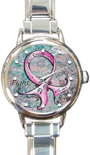 Special Design Breast Cancer Awareness Pink Ribbon Round Italian Charm Watch