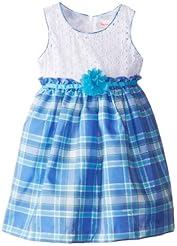 Girls Polyester Embroidered Plaid Print  Dress