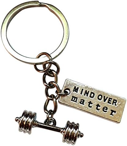 Barbell and Mind Over Matter Keychain (Straight Barbell)