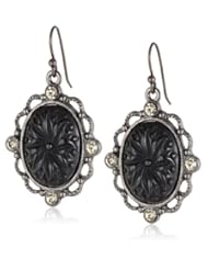 1928 Jewelry Victorian Gothic Black Acrylic Oval Drop Earrings