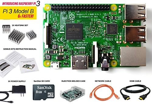 Raspberry Pi 3 Starter Kit - Latest Version Raspberry Pi with NOOBs Pre-Formatted 8GB SD Card - Black Case - Power Supply -Kodi - Wifi - Heat Sink Windows 10 IOT
