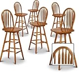 6 New Oak Finish Swivel Seat Arrow Back Bar Stools