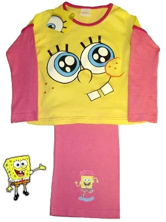 Sponge Bob Girls Long pink/yellow Pyjamas 7-8 Years