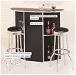 Black bar unit with chrome accents and two stools