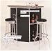 Black bar unit with chrome accents and two stools