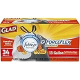 Glad ForceFlex OdorShield Tall Kitchen Drawstring Trash Bags, Hawaiian Aloha, 13 Gallon, 34 Count