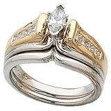 0.37 Ct.T.W. Sparkling Princess Cut Diamonds, 14Kt. Two Tone Gold. Diamond Bridal Ring Set, Semi-Mount Setting (without Center Stone)
