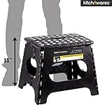 Kitch N' Wares - 11 Inch Heavy-Duty Quality Folding Step Stool With Handle - Safe Non Slip Surface For Kids And Adults - Super Handy Saves Space For Work And Home - Super Strong Holds Up To 300 Pounds