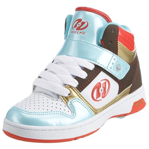 Heelys Little Kid/Big Kid Brooklyn Hi Skate Shoe,White/Orange/Brown/Turq/Gold,6 M US Big Kid