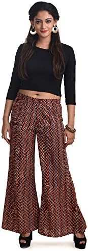 Chidiyaa Women's Ajrakh Block Printed Plazzo L Maroon Natural Dye