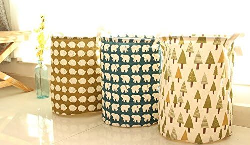 Cotton Linen Tree Pole Bear Hedgehog with Handle Crown Linen Zakka Vintage Storage Laundry Basket Fold Bin 35x45cm