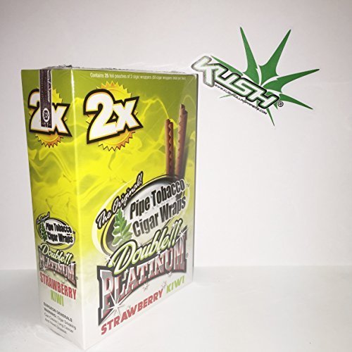Double Platinum Wraps 2x Strawberry Kiwi Flavor Box of 25 Packs - Limited Edition Kush Sticker