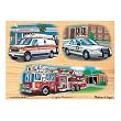 Melissa & Doug Deluxe Wooden Emergency Vehicles Light and Sound Peg Puzzle