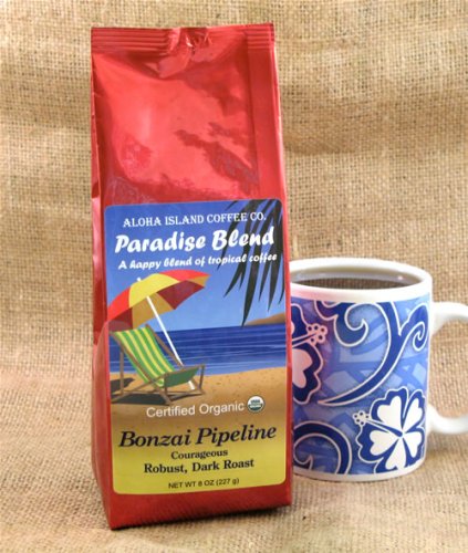 'Bonzai Pipeline' Dark Roast; USDA Certified Organic Paradise Blend; Exclusively from Aloha Island; 8 oz Whole Bean