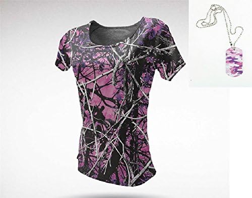 MUDDY GIRL PURPLE PINK UNDERTOW BLUE CAMO VENTED SHORT SLEEVE SHIRT NECKLACE JP (XL, MUDDY GIRL PURPLE PINK)