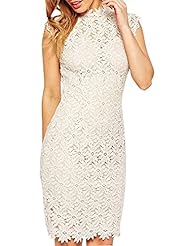 Floral Print Keyhole Applique Slit Lace Cocktail Sleeveless High-Neck Summer Club Dress/Party Dress/Midi Dress 