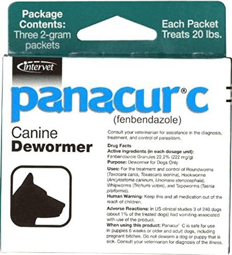 Panacur Canine Fenbendazole Dewormer 2gram 3 Packets each Treats 20Lbs Dog Worms