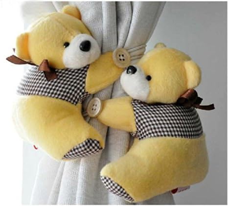 A Pair Baby Kid Toddler Child Infant Nursery Room Bedroom Animal Cartoon Plush Teddy Bear Window Curtain Tieback Tie Back Decor Holder Buckle Holdback Belt Hooks Clip Clasps Toy (Yellow) by Outlets