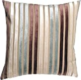 Pillow Decor - Velvet Multi Stripes Blue 16x16 Throw Pillow