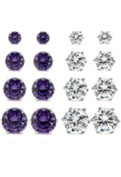 8 Pairs 2 Mixed Color in 4 Sizes (4mm, 6mm, 7mm, 8mm) Wholesale Lot Stainless Steel Round Cubic Zirconia Stud Earrings, Hypoallergenic, Nickel-free, Lead-free