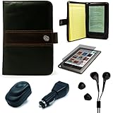 Black with Brown Executive Melrose Leather Protective Case Cover for Barnes and Noble Nook Color Wireless Reading Device Wi-Fi 7 inch LCD Display Screen + Clear Screen Protector for Barnes and Noble Nook Color + USB Travel Wall Charger + USB Car Charger + Black Hifi Noise Reducing Headphones / Earbuds