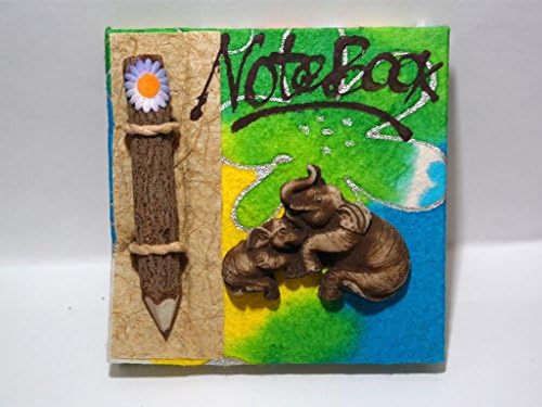 Lucky Elephant Notepad with Wood Pencil Decoration Green Color ,Office and Home Decoration Notepad, Made for Give Your Thailand Beauty Touch, Best Soveniar for Friends and Gifts