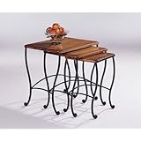Three Piece Rustic Oak Finish Nesting Table With Black Iron Base