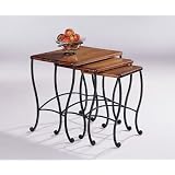 3PC Black Iron Base Frame w Rustic Oak Wood Nesting Tables Set by visiondecor Furniture
