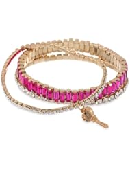 Betsey Johnson "Iconic Baguette" Fuchsia Baguette Set of 3 Stretch Bracelets, 7.5"