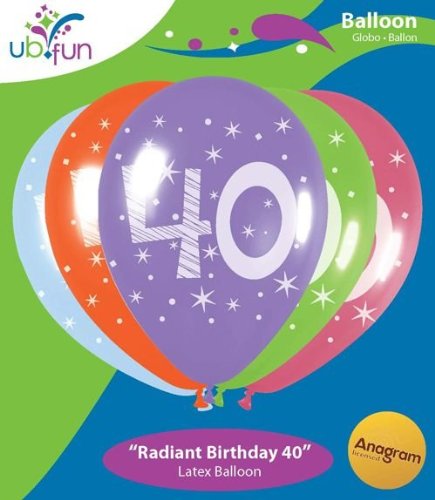 UB FUN A16070-10 RADIANT BIRTHDAY 40 LATEX BALLOON 20PCS